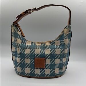 Vintage Y2K DOONEY & BOURKE Houndstooth Checkered Blue White Hobo Bag Purse